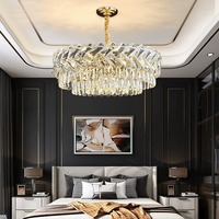 Lustres de luxe modernes nordiques sur mesure pour hôtels, escaliers, décorations de mariage, ronds, ajustables, en cristal doré, pour plafonds hauts