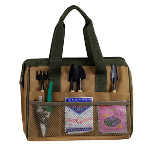 Multi Pocket Oxford Cloth <b>Tool</b> Bag With Top Handle Brown <b>Tool</b> <b>Storage</b> Bag For Garden And Repair Use - Product Image 2