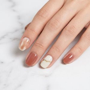 <span class=keywords><strong>Faux</strong></span> ongles personnalisés en gros, marque privée, courts, forme squoval, motif marbré tons terre, réutilisables, en acrylique, pour salon - Product Image 2