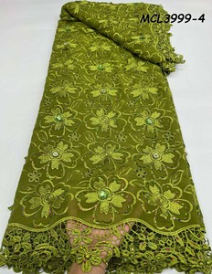 Telas de lujo con cuentas hechas a mano para vestido de novia, <span class=keywords><strong>tela</strong></span> de encaje bordado con lentejuelas - Product Image 5