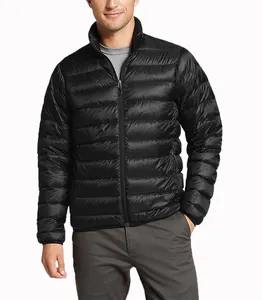Jaqueta masculina de náilon com capuz, casaco de inverno masculino liso acolchoado, sem capuz, de nylon, 100%
