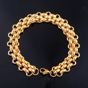 Cadena de Eslabones Gruesos Geométricos de Acero Inoxidable Resistente de 13.5 mm de Ancho, Brazalete Unisex Estilo Punk Hip Hop para Fiesta - Product Image 1