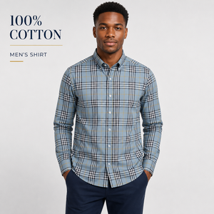 <span class=keywords><strong>Chemise</strong></span> à carreaux pour homme 100 % coton, coupe classique, manches longues, infroissable, décontractée, haute résistance des couleurs, personnalisable OEM, vente en gros - Product Image 1