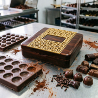 Boîte cadeau en bois foncé pour chocolats et dattes, avec doublure en PU, logo personnalisé, incrustation sculptée, artisanat pour les fêtes islamiques, emballage cadeau haut de gamme
