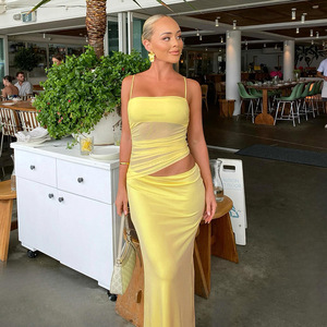 2024 Hot Girl New Wear Sexy Sling Slim vaina falda conjunto de dos piezas mujeres Color sólido traje Casual - Product Image 2