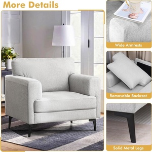 Poltrona Moderna in Tessuto Grigio Chiaro, Sedia Imbottita Singola con Gambe in Metallo <span class=keywords><strong>Nero</strong></span> per Soggiorno, Camera da Letto, Ufficio - Product Image 4