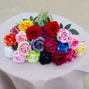 ดอกไม้ประดิษฐ์ดอกกุหลาบสำหรับงานแต่งงาน,ดอกกุหลาบประดิษฐ์ผ้าไหมสีขาวชมพูสัมผัสจริง