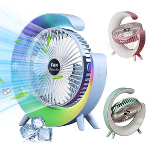 0728 Quiet Rechargeable Small Desk Fan Usb Powered Ventilateur Portable 3 Speeds with Colorful Light for Home - Product Image 3