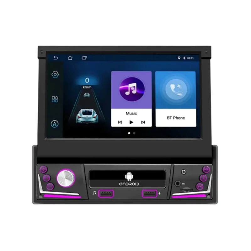 1DIN Android 7 "カーラジオHD格納式スクリーンGPSナビゲーションおよびダッシュボード用AUX IN/FM/WIFIを備えたBluetoothMP5プレーヤー