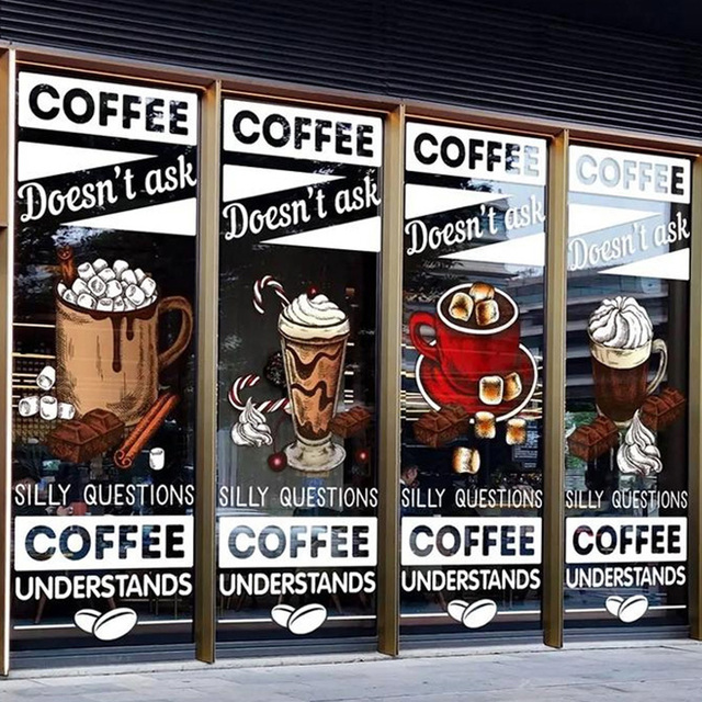 Supermarket Coffee Shop Glass Window Doors Decorative Sticker PVC PET Decals Custom Printing Advertising Transparent Stickers