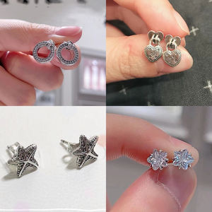 Boucles <span class=keywords><strong>d</strong></span>'oreilles Panjadora originales en argent 925 de haute qualité pour femmes, style punk étoile-fleur, accessoire de mode DIY, cadeau par Ruixinluo - Product Image 4