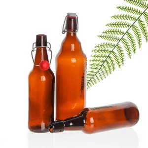 Hot Selling High Quality 330Ml 12 Oz Home Brew Amber Kombucha Glass Beer Bottle With Air Tight Line Flip Swing Top Lid