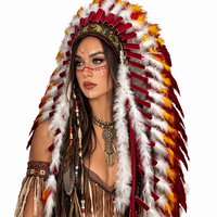 Coiffe personnalisée en plumes naturelles longues, rouge et blanche, pour carnaval, festival, danse, costume, cosplay, spectacle de scène, coiffe tribale