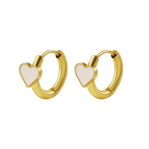 Pendientes de Aro con Corazón Esmaltado en Acero Inoxidable Chapado en Oro, Hipoalergénicos y Resistentes al Deslustre, para Mujer - Product Image 1