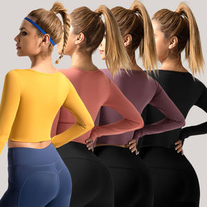 Hauts de yoga sans couture à manches longues pour femmes, vêtements de sport légers, respirants et à séchage rapide, sur mesure, en gros - Product Image 6