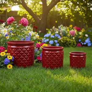 Juego de Macetas de Cerámica Mdj, 3 Piezas, Diseño de Diamantes, 15, 12 y 9 Pulgadas, Macetas Redondas Esmaltadas para Uso en Interiores, Exteriores, Jardín y Hogar - Product Image 2