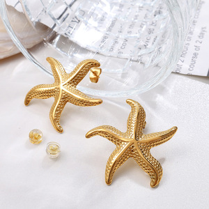 Boucles d'oreilles étoile de mer en alliage de zinc doré pour femmes, bijoux de fête, accessoire d'été sur le thème de l'océan - Product Image 2