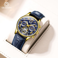 Ochstin Nouvelle montre mécanique automatique à tourbillon, haut de gamme, résistante à l'eau, aiguilles lumineuses, bracelet en cuir véritable, pour homme