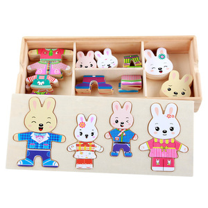 Wooden 3D Bear Family Dress Up Puzzle With Storage Case Early Childhood Education Puzzle Animal Change Fit Toy Wooden Puzzles