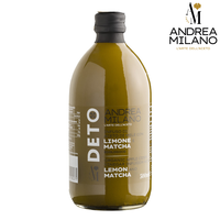 Vinagre de Sidra de Manzana Líquido, Sin Filtrar, Orgánico, Andrea Milano, con Matcha y Limón, Vegano Italiano, Botella de Vidrio de 500 ml