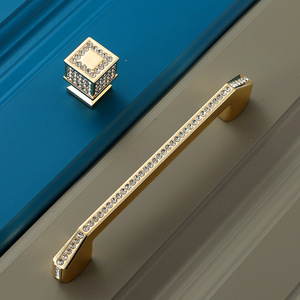 <b>Gold</b> Diamond Inlaid <b>Cabinet</b> Handle Bar Zinc Alloy Minimalist Wardrobe Drawer Door <b>Knob</b> Hardware Furniture Pulls - Product Image 2