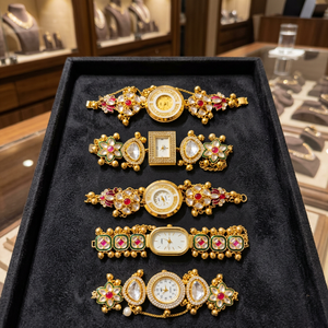 Luxury Traditional Indian Women Handcrafted Kundan Meenakari Gold Plated Bracelet Wrist <b>Watch</b> Combo Set Jewelry <b>Watches</b> - Product Image 1