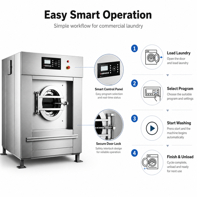 High Quality Fully Automatic Industrial Washing Machine 15kg-30kg for Commercial Hotel & Laundry Use
