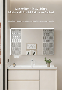 Mueble de Baño Moderno de Pared en Color Blanco Crema con 2 Cajones, 1 Puerta y Espejo LED Inteligente - Product Image 3