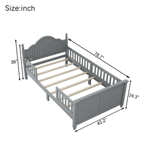 <span class=keywords><strong>Lit</strong></span> plateforme double en bois gris avec tête et pied de <span class=keywords><strong>lit</strong></span>, cadre de <span class=keywords><strong>lit</strong></span> double minimaliste et moderne pour chambre d'enfant - Product Image 2