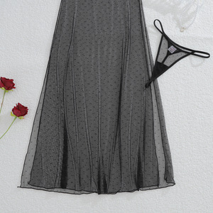 Ensemble de Nuit 2026 <span class=keywords><strong>pour</strong></span> <span class=keywords><strong>Femme</strong></span> : Robe Lingerie Rouge en Dentelle à Pois Transparente avec Découpe Nœud à la Taille et String Assorti - Product Image 6