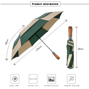 Superior Good Quality extra Large Compact Umbrella air Vented Double Layer High Density Fabric Umbrellas with Wood Handle - Product Image 5
