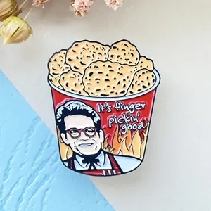 Geen Moq Custom Uw Eigen Pin Gebakken Kip Frietjes Kfc Emaille Pins Designer Broches Pins Badge