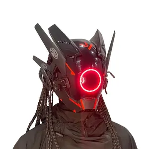 Yakeda Led Cosplay Party Masque Lumineux Cyberpunk Casque Fantôme Samouraï Halloween Carnaval Barre Lumineuse Dread Cyberpunk Masque