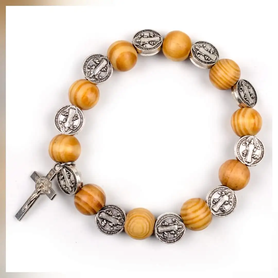 Handgemaakte Massief Houten Katholieke Armbanden Rozenkransarmband Rozenkransen Religieuze Katholieke Armband Met Houten Kralen