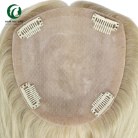 TP34 Topper de Cabello Humano Natural Liso 100% Chino para Mujer, 5.5x6 Pulgadas, Base de Seda, Red de Diamantes, Topper para Mujer con Clips