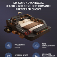 Cadre de lit Tatami intelligent pour hôtel avec matelas, ensemble complet en cuir véritable, massage, rangement, vente en gros, tailles King et Queen