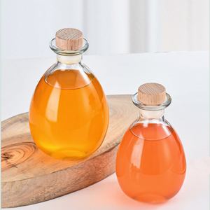 Botella de vidrio transparente y esmerilada al por mayor, vacía, de 100ml, 250ml, 380ml, 500ml, 750ml, con forma de gota de agua, redonda, para vino de frutas y bebidas, con corcho. - Product Image 2