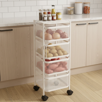 Étagère de rangement de cuisine rotative à 4 niveaux, en métal, avec paniers carrés en treillis, chariot à roulettes pour fruits et légumes, pour garde-manger