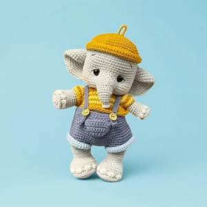 Juguetes de Peluche de Elefante Gris de Ganchillo de Algodón Orgánico al por Mayor, Juguetes Amigurumi 100% Hechos a Mano para Bebés - Product Image 1