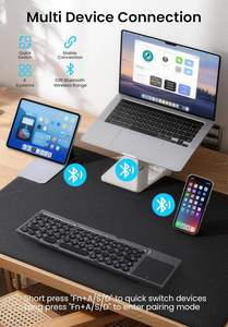 Clavier Bluetooth multi-appareils pliable, clavier sans fil portable avec étui en cuir PU et support pour tablette et téléphone - Product Image 4