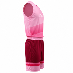 ชุดบาสเก็ตบอลสีชมพูแบบยูนิเซ็กซ์ พิมพ์ลายโลโก้ตามสั่งด้วยเทคนิค Sublimation ผ้าโพลีเอสเตอร์ระบายอากาศได้ดี ชุดกีฬาสำหรับทีม  ไซส์ผู้ใหญ่ สั่งทำได้ - Product Image 4