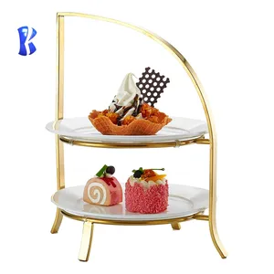 OKEY buffet beauty stainless steel buffet glass serving platters dessert display 3 tier afternoon high tea cake stand