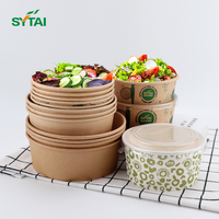 Bols en papier à emporter avec couvercles Récipients en carton pour salade kraft Assiettes jetables de fête imprimées Papier kraft