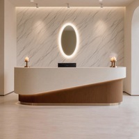 Comptoir de réception incurvé moderne avec éclairage LED, comptoir de caisse minimaliste personnalisé pour spa, salon, hôtel