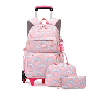 Haute capacité dessin animé enfants chariot sac à roulettes cartable enfants école roulant sac à dos ensemble avec roues pour filles garçons adolescent