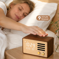 Décoration d'intérieur, horloge numérique LED en bois avec haut-parleur Bluetooth intelligent à commande tactile, température, adaptée aux enfants, pour chambre à coucher, bureau