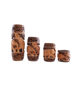 Vases en bois sculptés à la main en forme d'éléphant, décoration traditionnelle ronde pour la maison, ornement de table d'intérieur, pièce d'art pour le salon - Product Image 1