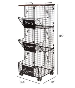 Nhà Máy Stackable cán trái cây giỏ hàng & rau giá 3 <span class=keywords><strong>Tier</strong></span> giỏ trái cây đứng cho sàn nhà bếp & Phòng đựng thức ăn - Product Image 5