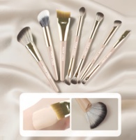Ensemble de 7 pinceaux professionnels roses pour le maquillage, poils synthétiques, boîte portable, vente en gros directe, double extrémité, application sur le visage, manche de pinceau