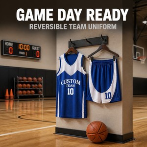 Canotta <span class=keywords><strong>da</strong></span> <span class=keywords><strong>Basket</strong></span> Personalizzata Reversibile Bianca e Blu per Uomini Adulti, Traspirante e ad Asciugatura Rapida - Product Image 3